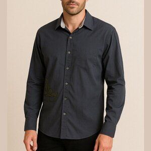 Mens Christopher Wicks - English Laundry Navy Blue Embroided Shirt Size: XXL